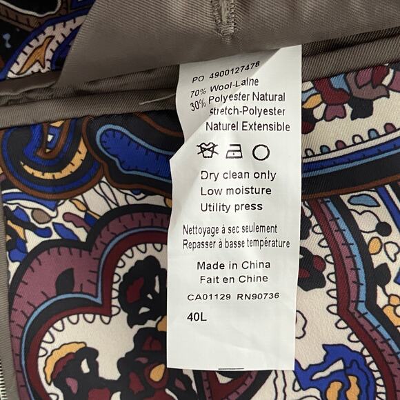 Tallia Men's 40 Long Suit Jacket Stretch Wool Blend Cream/Brown Plaid NEW - Picture 10 of 10